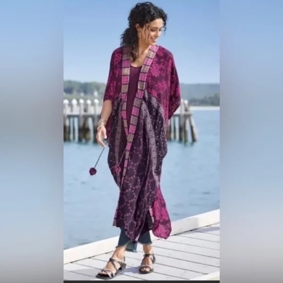 Soft Surroundings Callie Embroidered Floral Open Front Longline Kimono PS/M - Picture 1 of 12